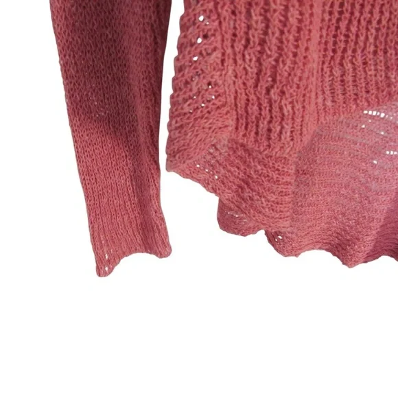 Eileen Fisher Pink Cardigan Medium Airy Linen Grain Rib Open Knit Long Sleeves - Picture 5 of 9